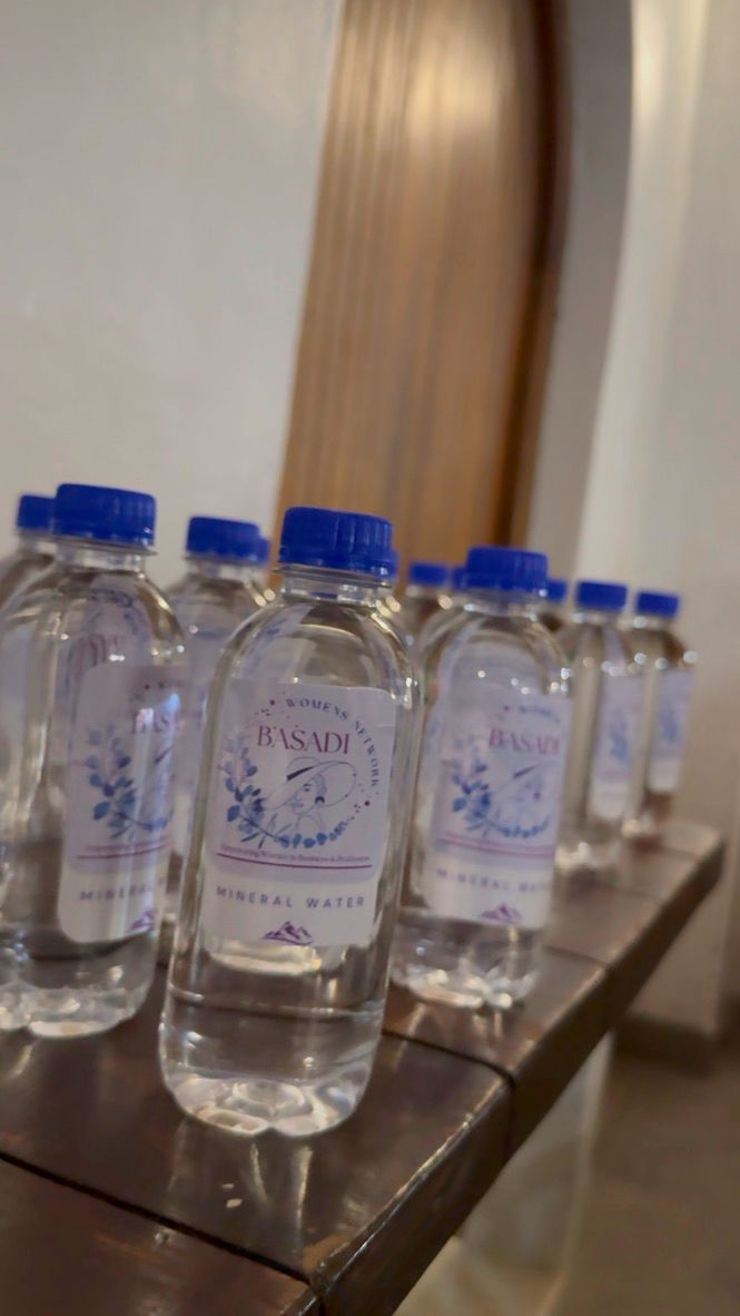 Custom-branded Basadi Women's Network mineral water bottles